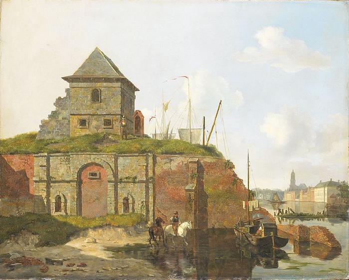 Carel Jacobus Behr Town wall with gunpowder arsenal Spain oil painting art